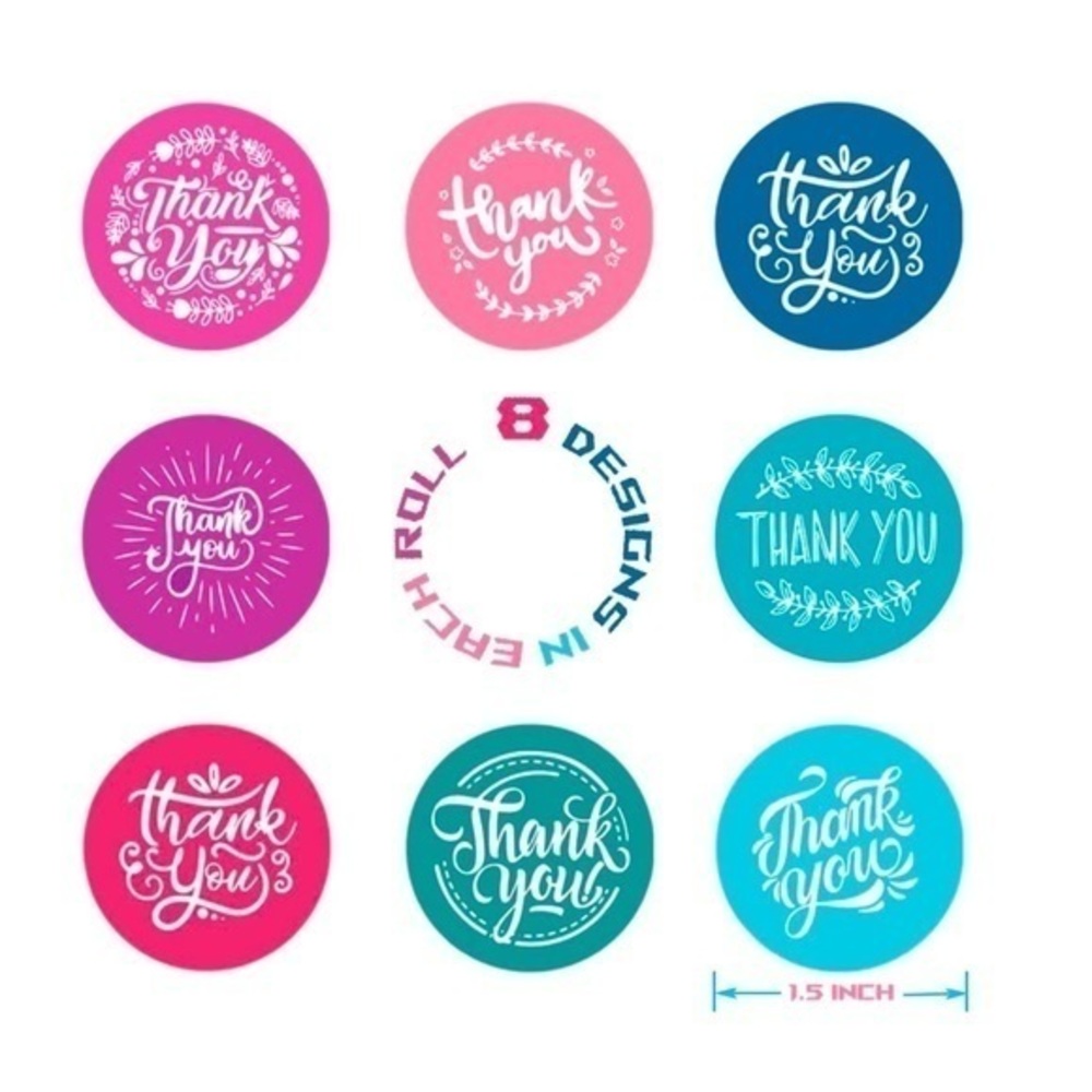 500 (1.5 inch) Thank You Stickers, 8 Unique Designs Shipping Supplies Mailers